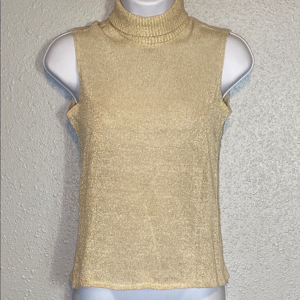 VNTG John’s Girl Elegant Cream Sheer Sleeveless Turtleneck Sweater